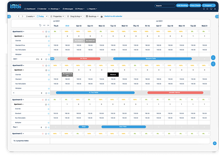 Drag und Drop Kalender für Ferienwohnung, Drag und Drop Kalender für Hotel